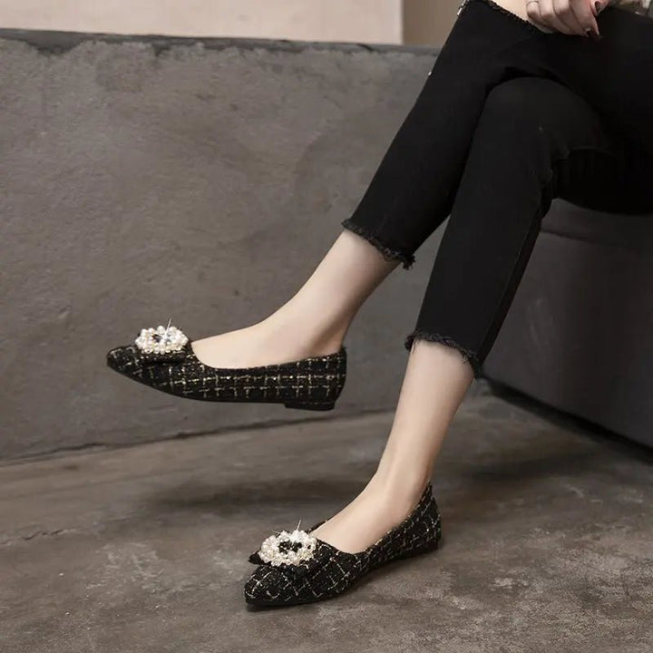 Women’s Mixed Color Moccasins with Pearl Decoration – Casual Pointed Flats by Luxe Ahmar – Available at LUXE AHMAR