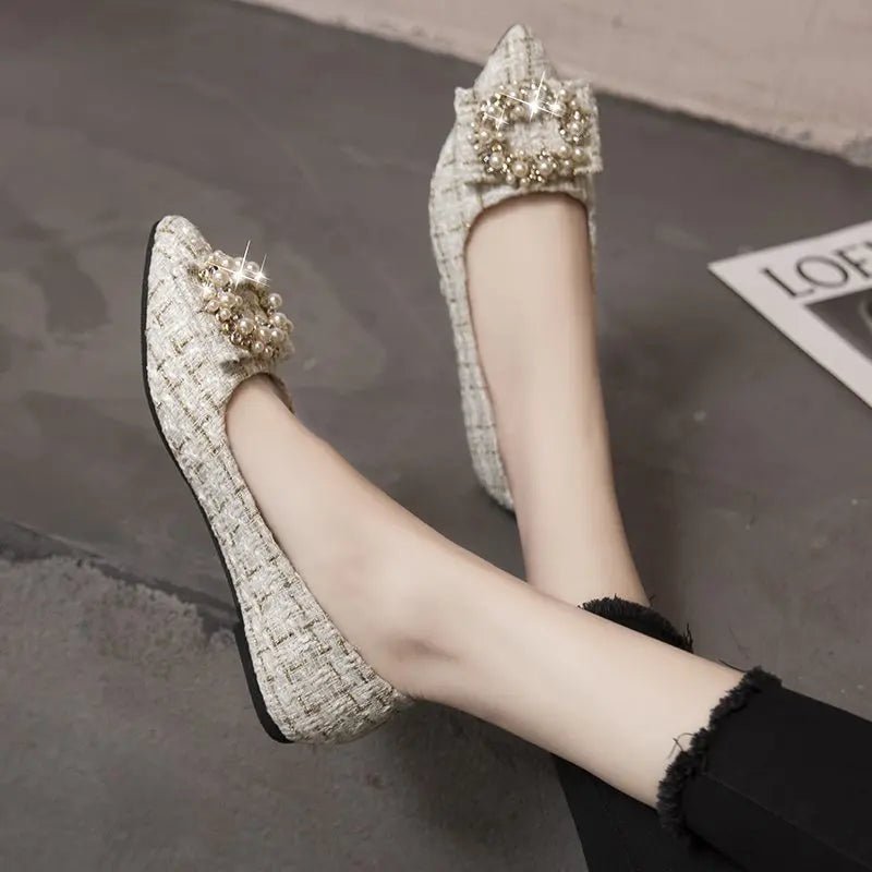 Women’s Mixed Color Moccasins with Pearl Decoration – Casual Pointed Flats by Luxe Ahmar – Available at LUXE AHMAR