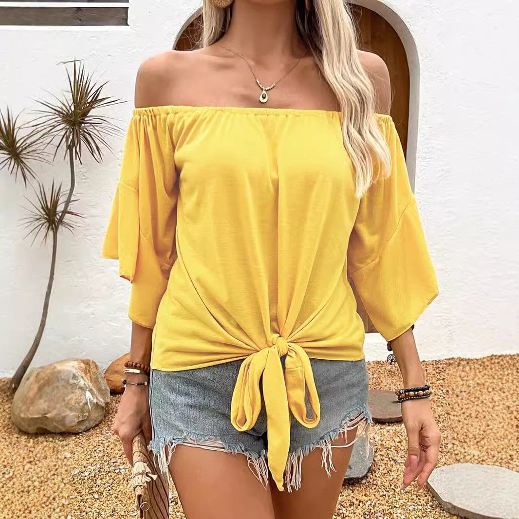 Women's Off - Shoulder Long Sleeve T-Shirt – Elegant Casual Solid Color Pullover Top by LUXE AHMAR – Available at LUXE AHMAR