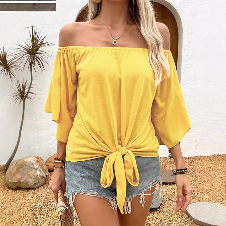 Women's Off - Shoulder Long Sleeve T-Shirt – Elegant Casual Solid Color Pullover Top by LUXE AHMAR – Available at LUXE AHMAR