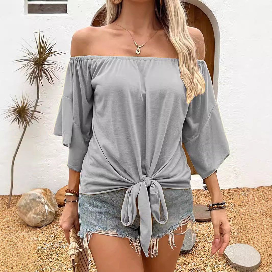 Women's Off - Shoulder Long Sleeve T-Shirt – Elegant Casual Solid Color Pullover Top by LUXE AHMAR – Available at LUXE AHMAR