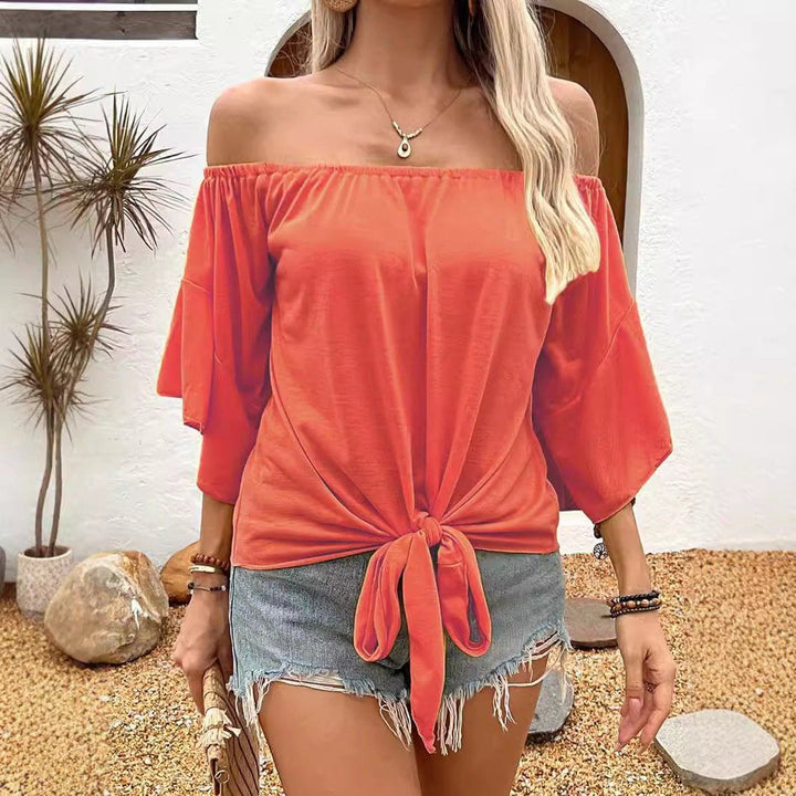 Women's Off - Shoulder Long Sleeve T-Shirt – Elegant Casual Solid Color Pullover Top by LUXE AHMAR – Available at LUXE AHMAR