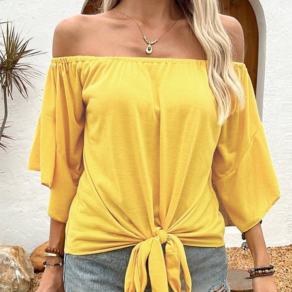 Women's Off - Shoulder Long Sleeve T-Shirt – Elegant Casual Solid Color Pullover Top by LUXE AHMAR – Available at LUXE AHMAR