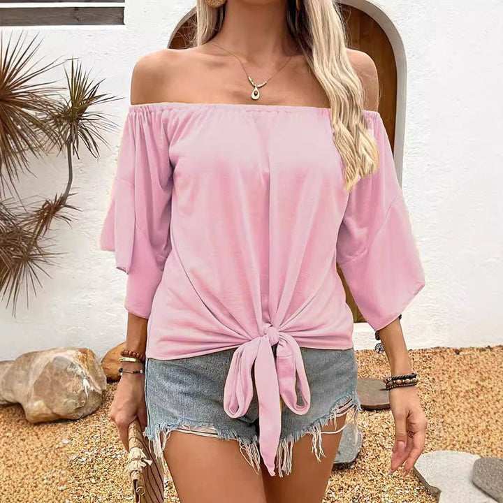 Women's Off - Shoulder Long Sleeve T-Shirt – Elegant Casual Solid Color Pullover Top by LUXE AHMAR – Available at LUXE AHMAR