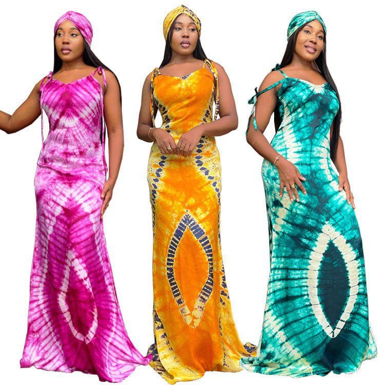 Women's Rainbow Printed Slim Fit Spaghetti Strap Long Dress with Scarf – Sleeveless Summer Bodycon Maxi by LUXE AHMAR – Available at LUXE AHMAR