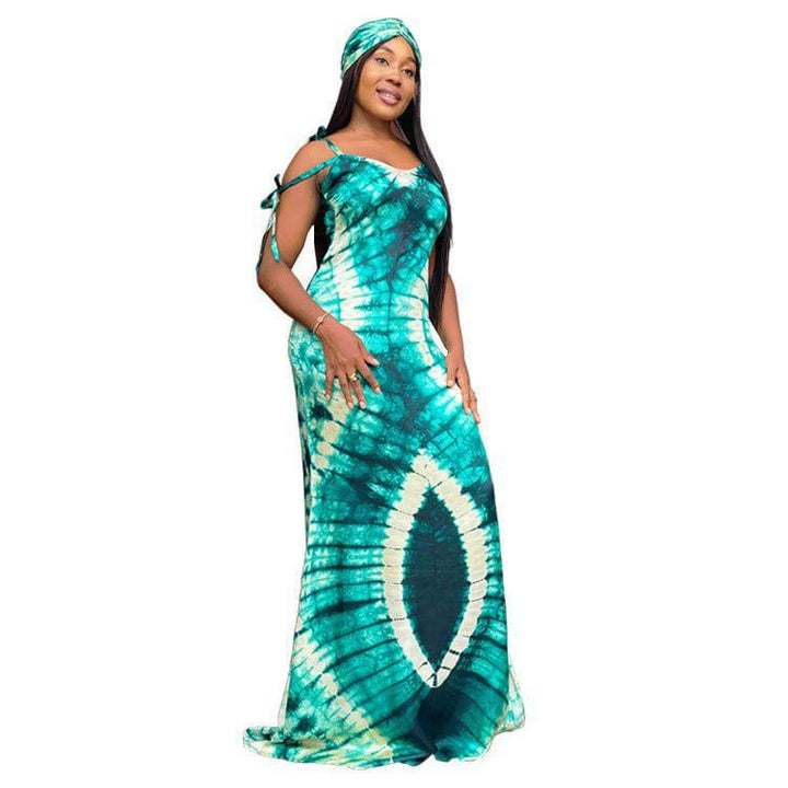 Women's Rainbow Printed Slim Fit Spaghetti Strap Long Dress with Scarf – Sleeveless Summer Bodycon Maxi by LUXE AHMAR – Available at LUXE AHMAR