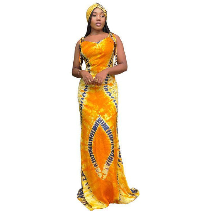 Women's Rainbow Printed Slim Fit Spaghetti Strap Long Dress with Scarf – Sleeveless Summer Bodycon Maxi by LUXE AHMAR – Available at LUXE AHMAR