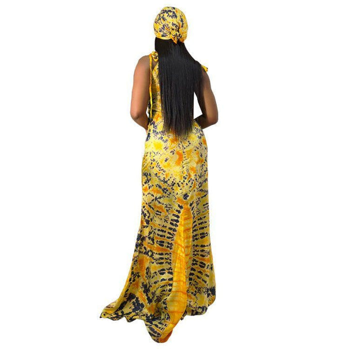 Women's Rainbow Printed Slim Fit Spaghetti Strap Long Dress with Scarf – Sleeveless Summer Bodycon Maxi by LUXE AHMAR – Available at LUXE AHMAR