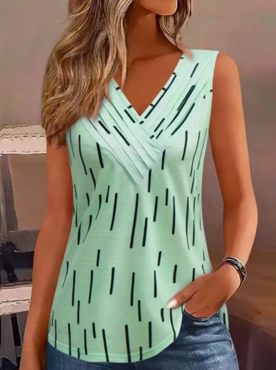 Women's Sleeveless V - Neck Geometric Print Tank Top – Casual Summer Blouse by LUXE AHMAR – Available at LUXE AHMAR