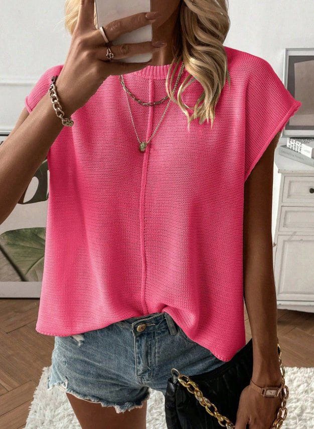 Women's Solid Batwing Sleeve Oversized Sweater Vest – Casual Spring/Fall Knit Pullover by LUXE AHMAR – Available at LUXE AHMAR