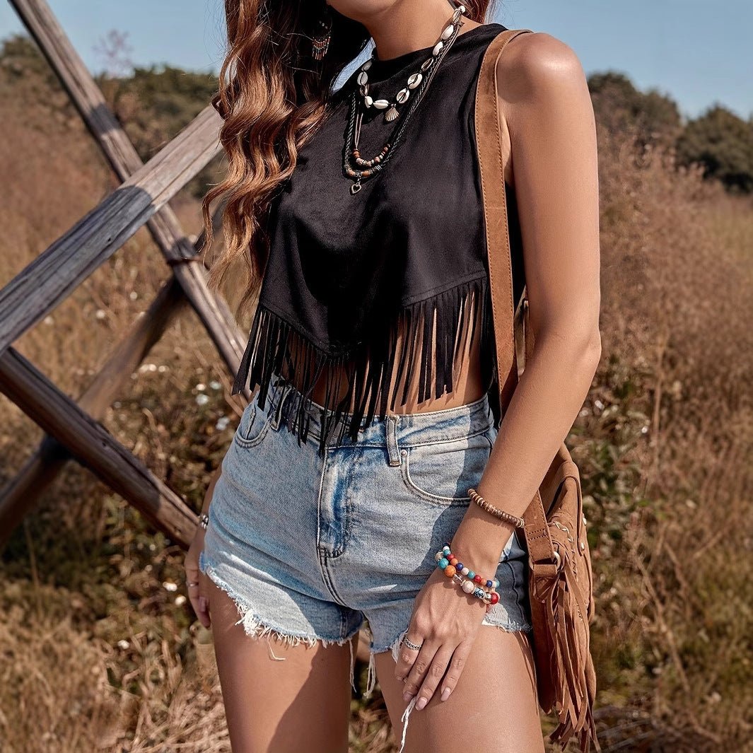 Women's Tassel Back Lace - Up Sleeveless Top – Summer Casual Holiday Solid Color Blouse by LUXE AHMAR – Available at LUXE AHMAR